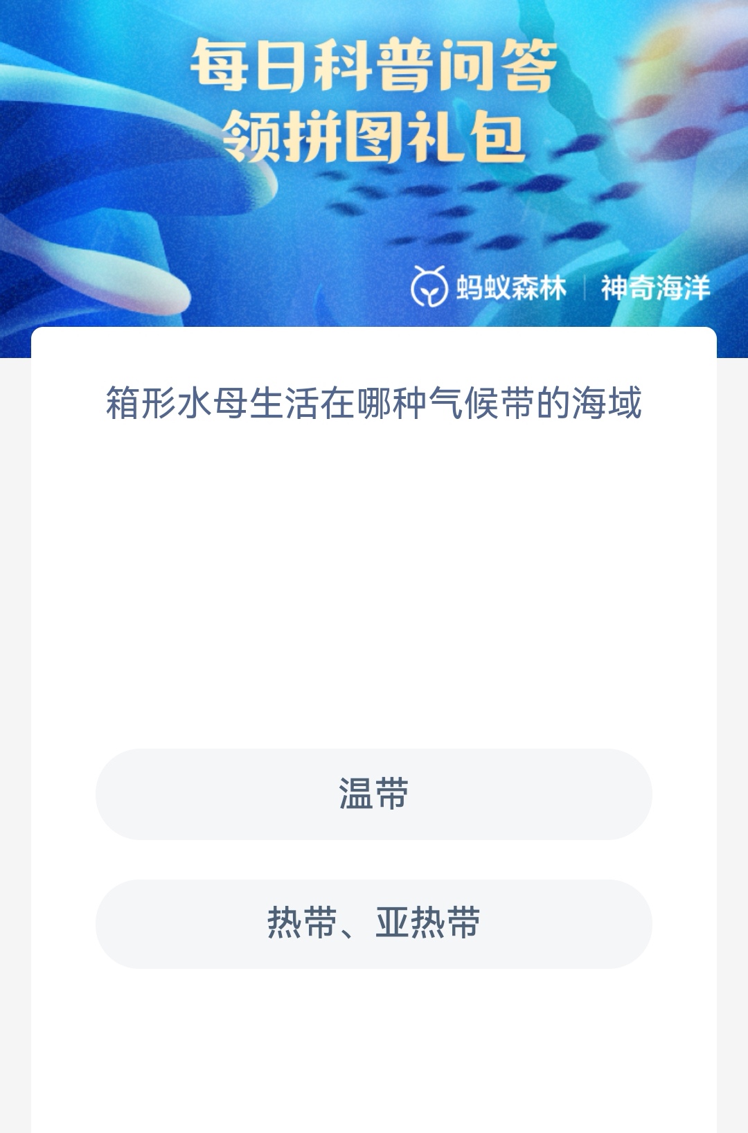 箱形水母生活在哪種氣候帶的海域