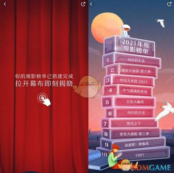 2021《芒果tv》年度觀(guān)影報(bào)告查詢(xún)?nèi)肟? /> 
</p>
<p>
	4、最后，點(diǎn)擊手機(jī)屏幕中央的“拉開(kāi)幕布”按鈕，你將能看到2021年度的觀(guān)影榜單，了解過(guò)去一年內(nèi)你最喜愛(ài)的綜藝、電影、電視劇等排名數(shù)據(jù)。
</p>
<p>
	<strong>以上就是如何查看芒果TV年度觀(guān)影報(bào)告的詳細(xì)方法。如果你想了解更多相關(guān)資訊和教程，請(qǐng)繼續(xù)關(guān)注本站。</strong> 
</p>      </div>
      <div   id=