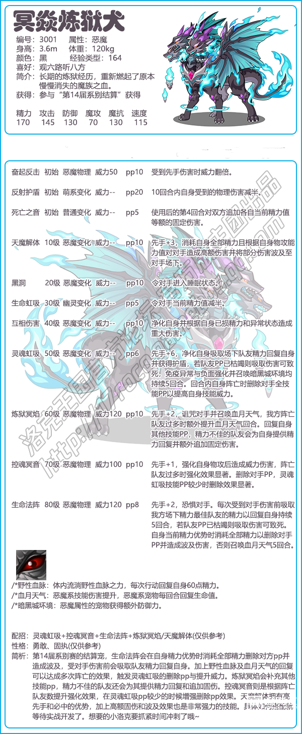 《洛克王國》冥焱煉獄犬技能表圖鑒