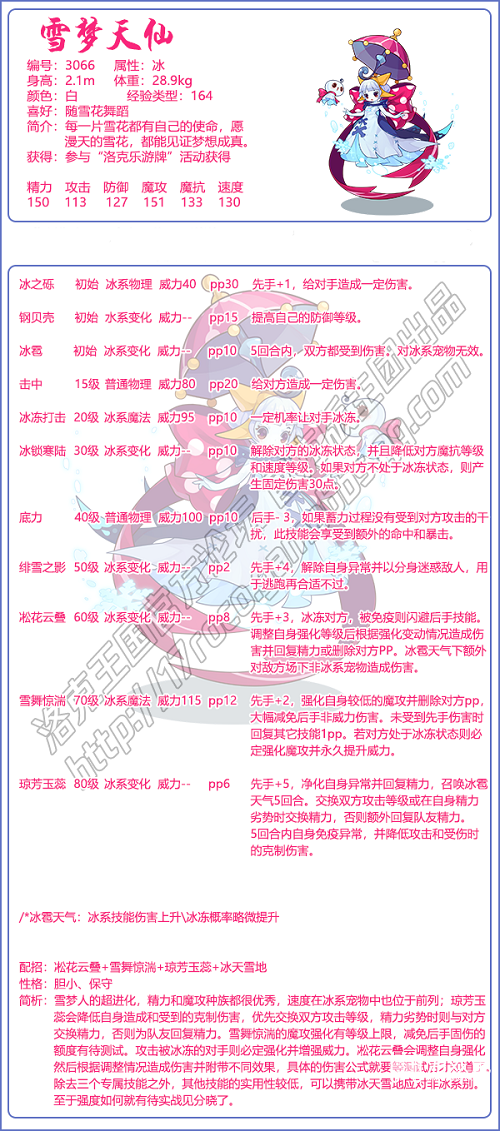 《洛克王國(guó)》雪夢(mèng)天仙技能表圖鑒