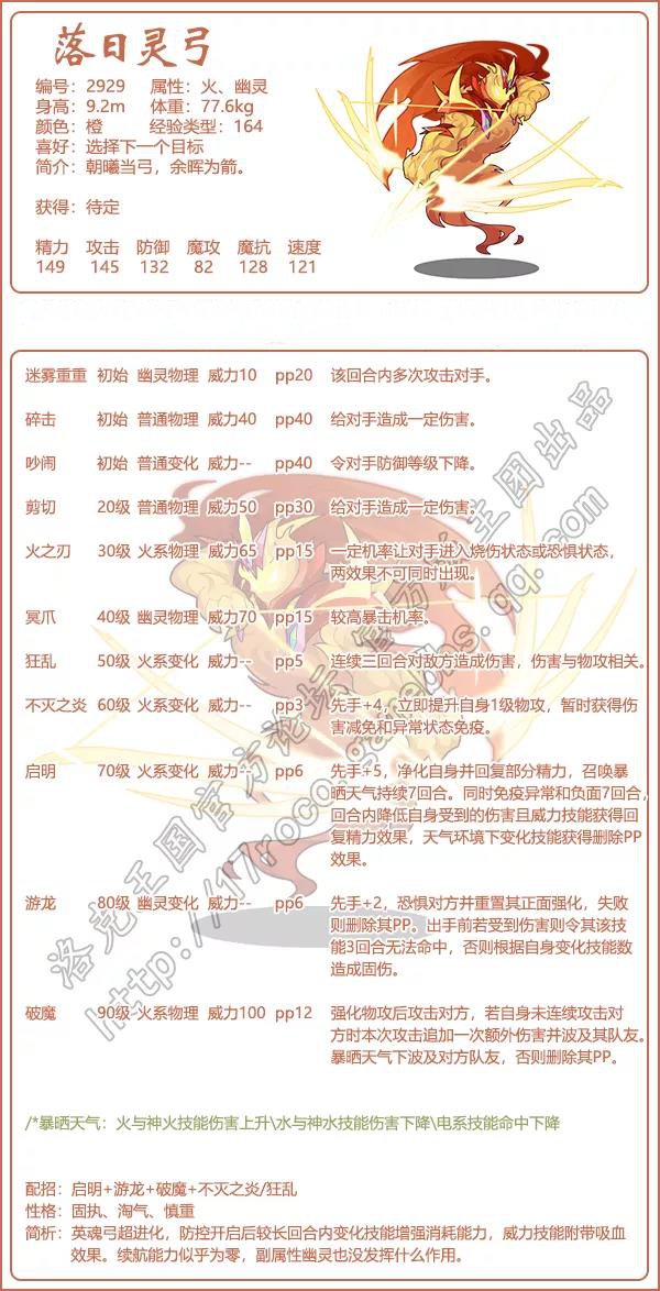 《洛克王國》落日靈弓技能表圖鑒