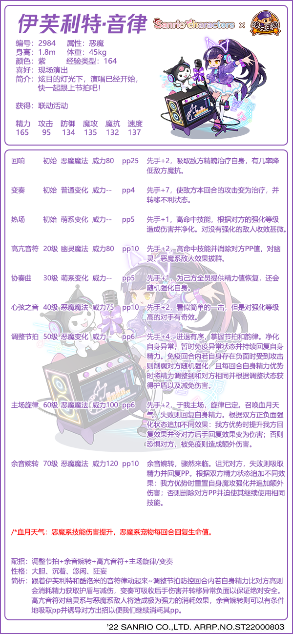 《洛克王國(guó)》伊芙利特音律技能表圖鑒