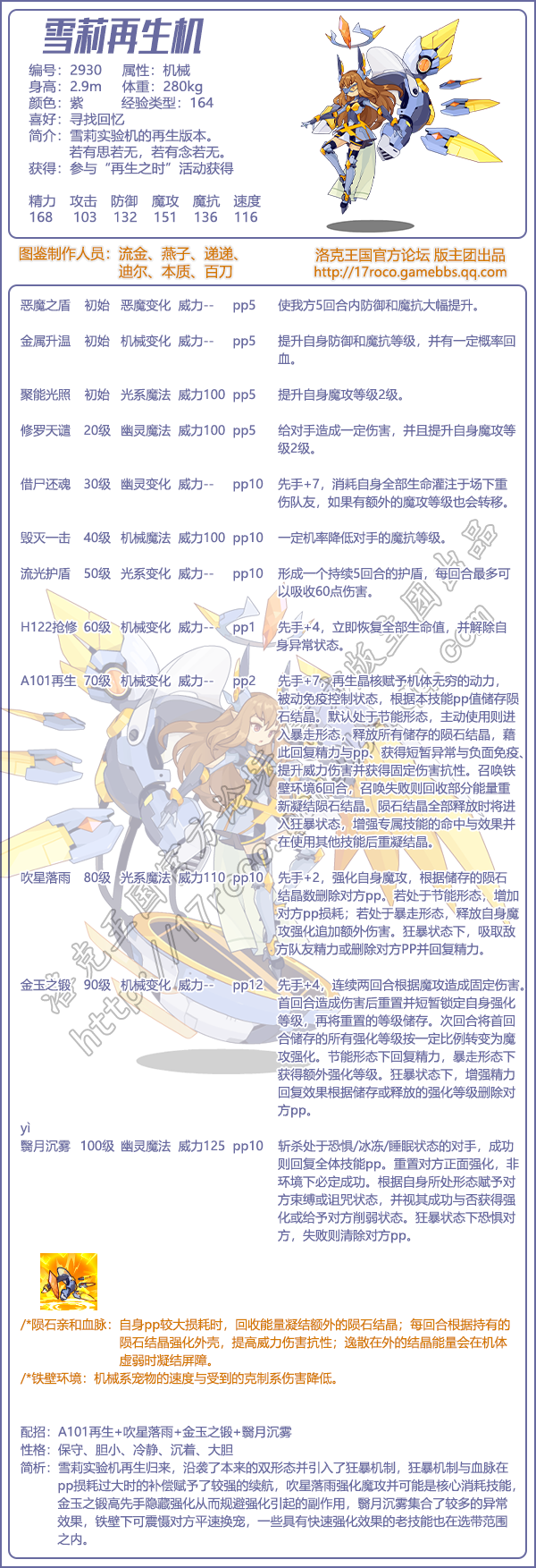 《洛克王國》雪莉再生機技能表圖鑒