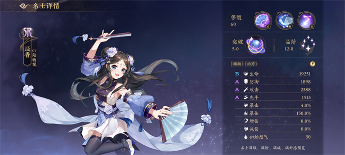 《花亦山心之月》辰香角色圖鑒一覽