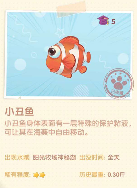 《摩爾莊園手游》小丑魚圖鑒一覽