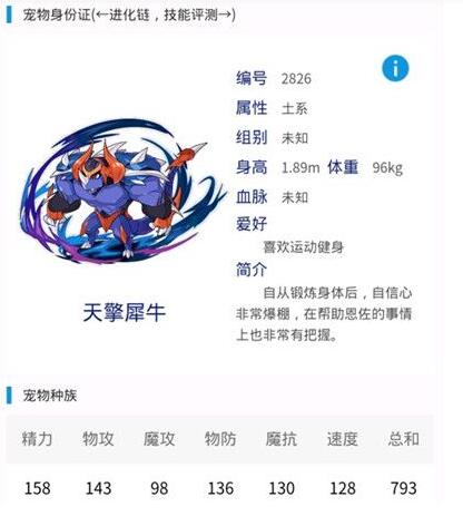 《洛克王國》天擎犀牛技能表
