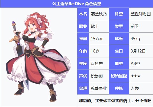 《公主連結(jié)Re：Dive》藤堂秋乃屬性介紹