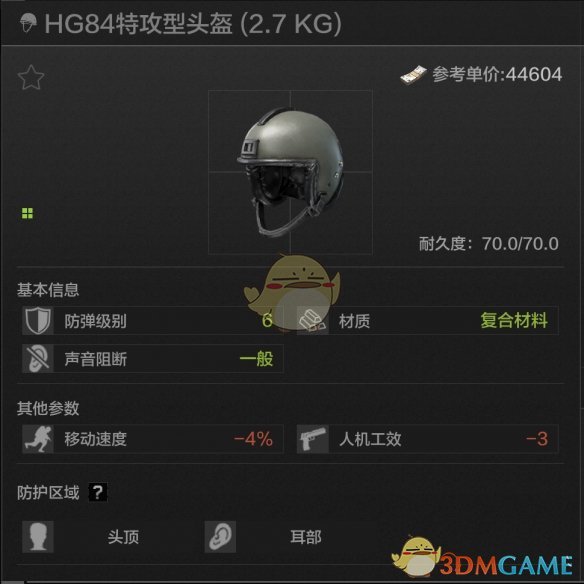 《暗區(qū)突圍》HG84特攻型頭盔屬性一覽
