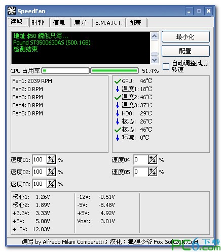 SpeedFan v5.31 漢化綠色版 CPU風(fēng)扇調(diào)速軟件