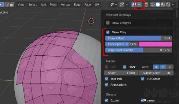 Blender插件：Draw Xray 頂部面片選擇插件 v3.2 綠色版