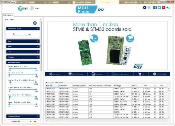 電氣選型工具STMCUFinder