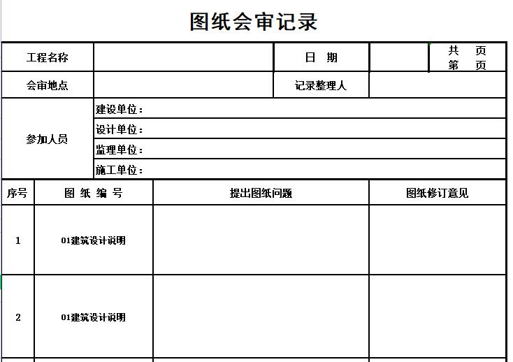 圖紙審核記錄表