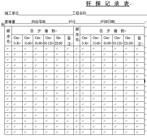 免費(fèi)版釬探記錄表