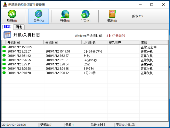 電腦開(kāi)關(guān)機(jī)時(shí)間記錄查看工具 v2.7