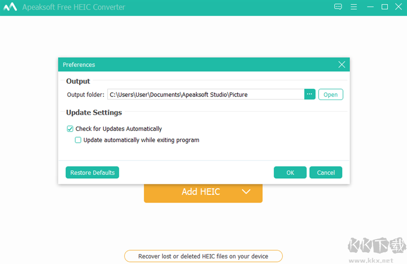 Apeaksoft Free HEIC Converter使用界面